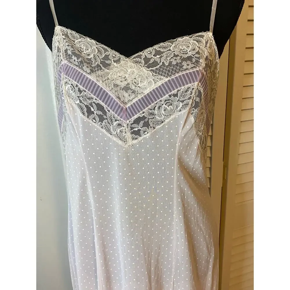 Vintage lace slip dress Pinup‎ Sheer lilac polka dot